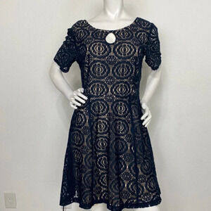 Enfocus Studio Navy Blue Front Keyhole Lace Pullover Fit and Flare Dress Size 12